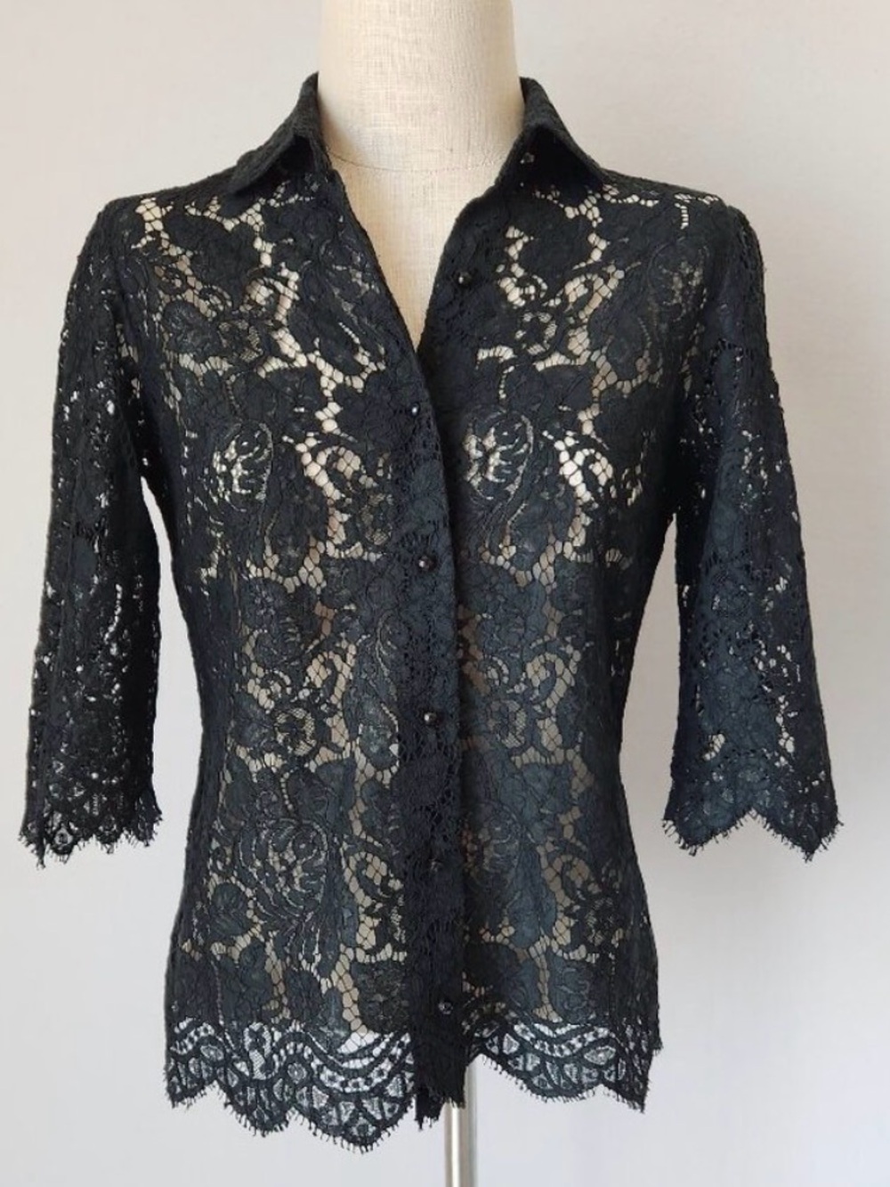 Burberry London Italy Floral Lace Eyelet 3/4 Sleeve Top Size S